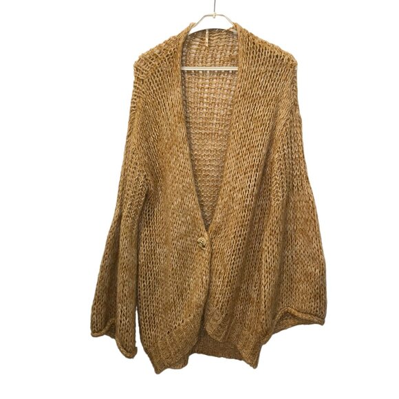 Free People tan cream marl knit oversized flare sleeved cardigan sweater… - Picture 1 of 5